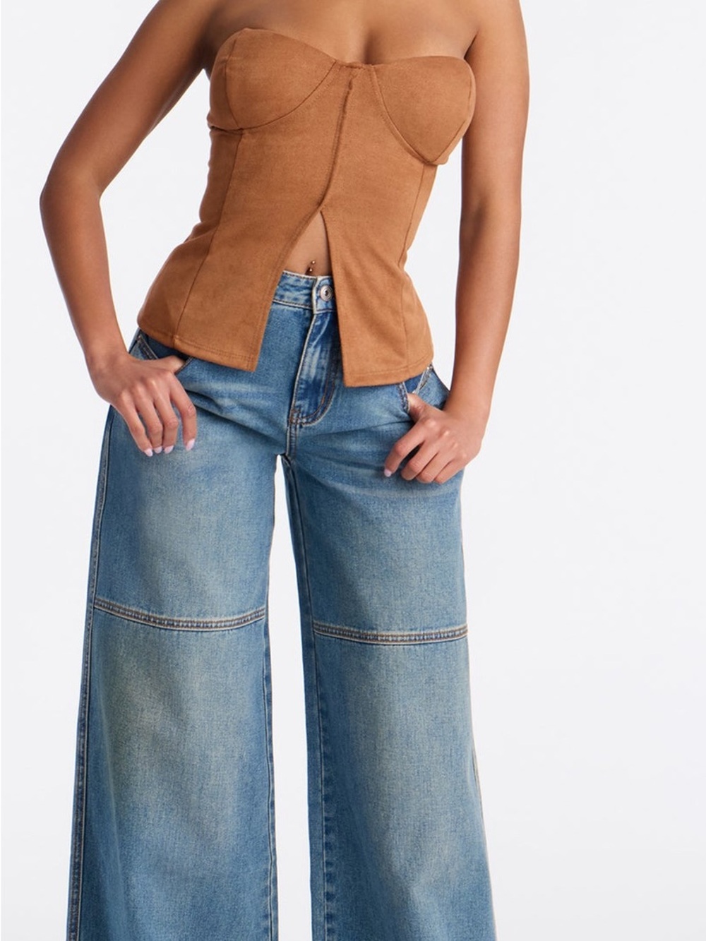 Fashion Nova Two-Tone Blue Wide Leg Jeans